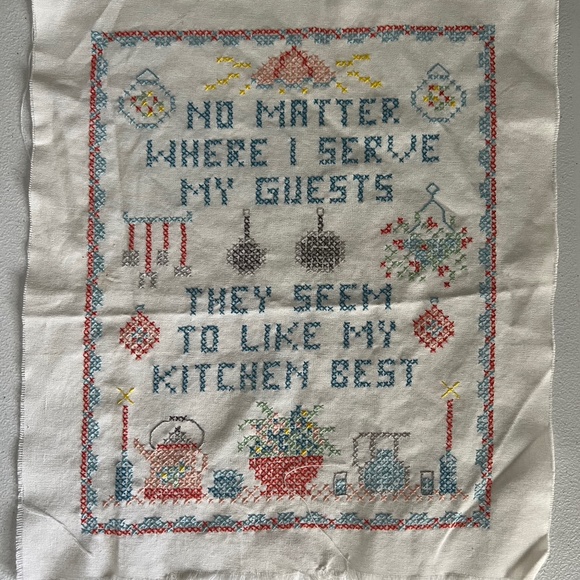 Handmade Other - Vtg completed cross-stitch unframed kitchen guest cooking primary colors